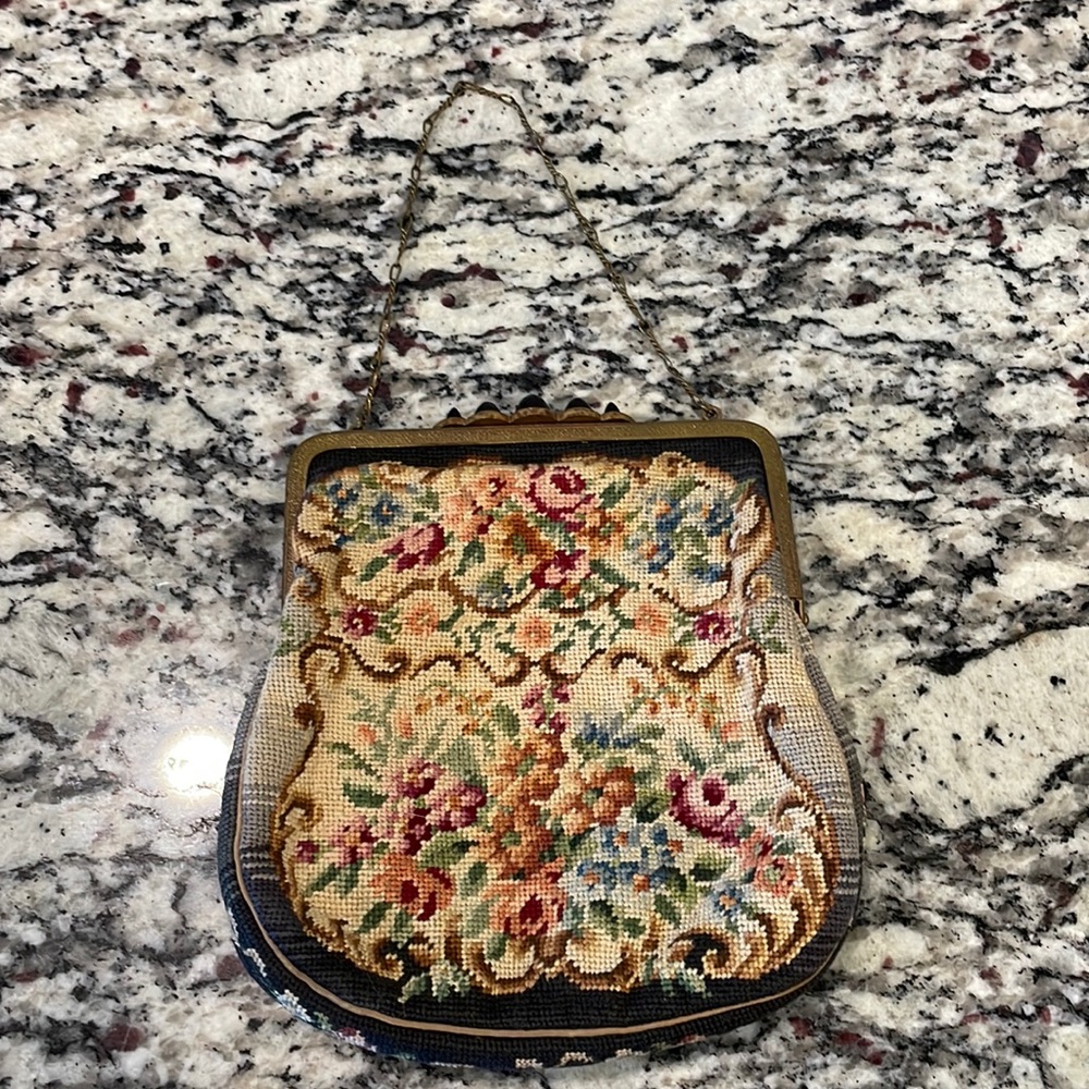 Antique Victorian Petit Point Handbag – Floral Tapestry